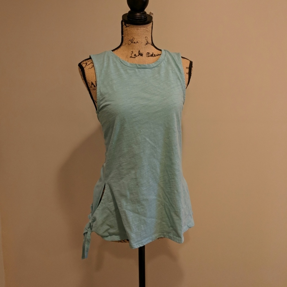 Sleeveless Slub knit Seafoam Side Knot Top - Picture 3 of 8